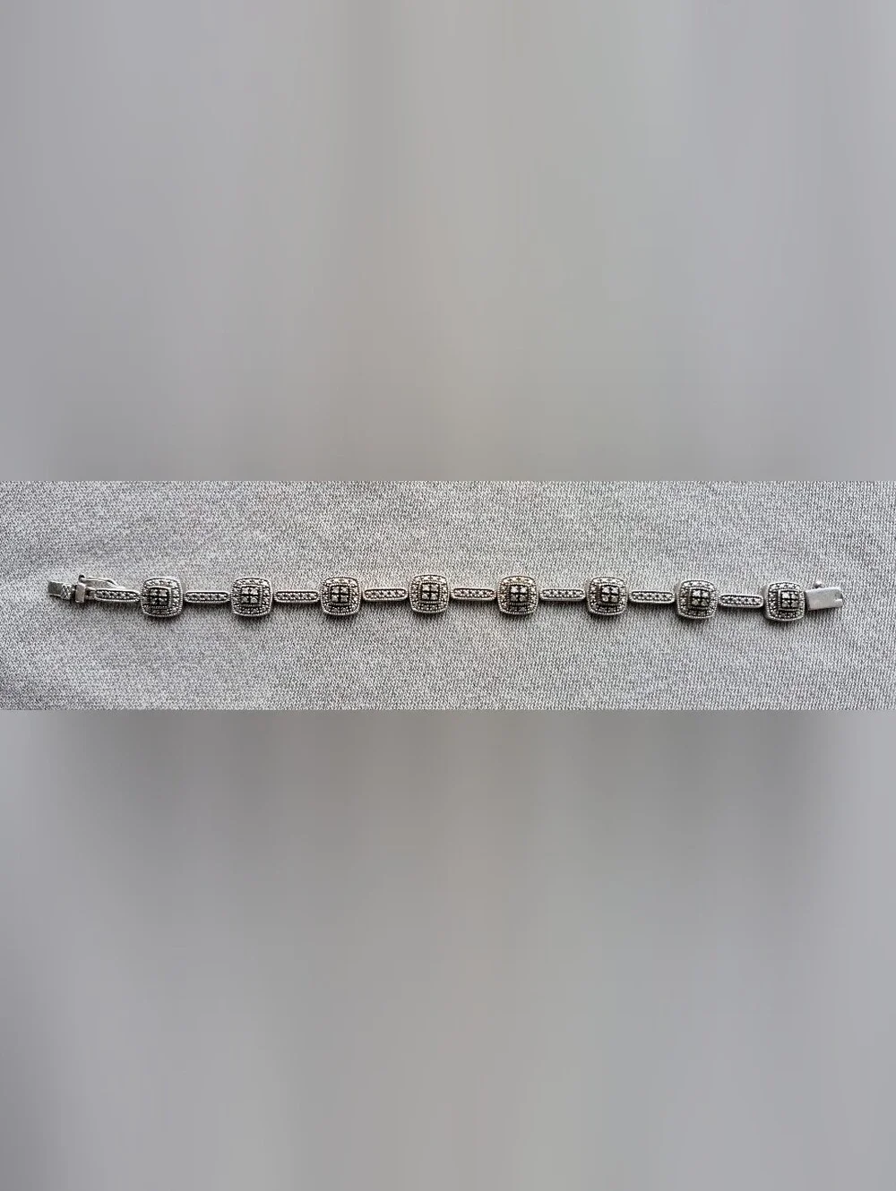 Vintage-Sterling Silver Marcasite Square Link Bracelet